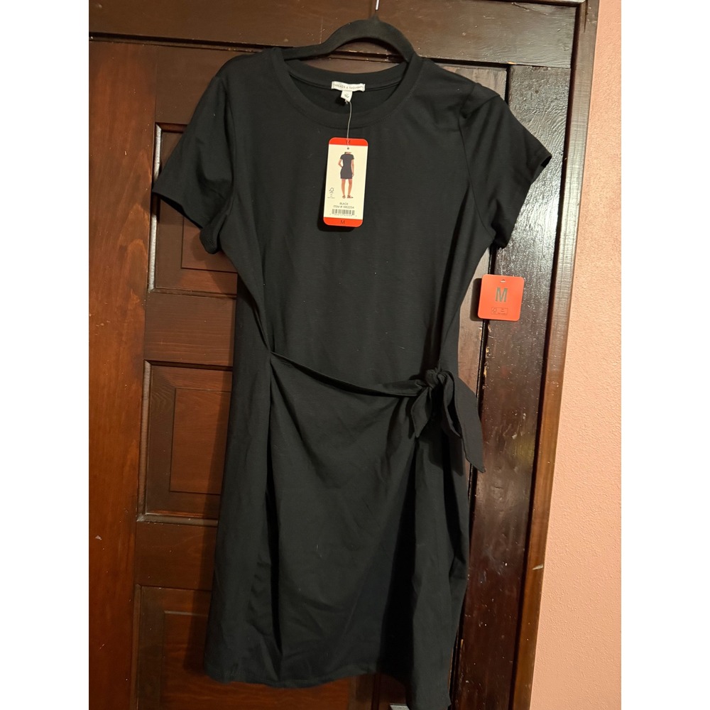 Threads 4 Thought Black Short Sleeve Side Tie T-Shirt Dress TWA0216 Medium